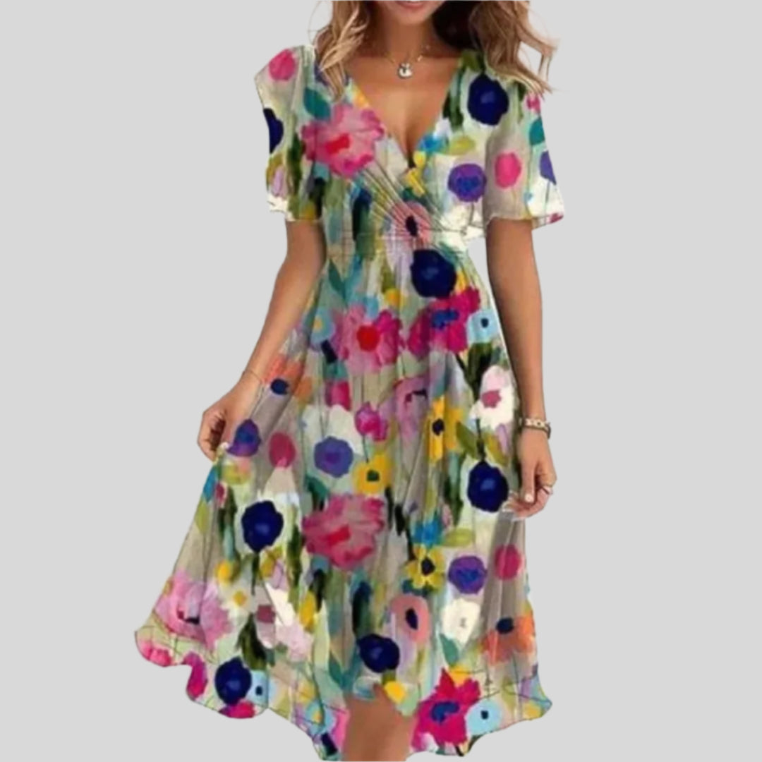 Élodie | Robe Fluide À Imprimé Fleuri Et Col En V