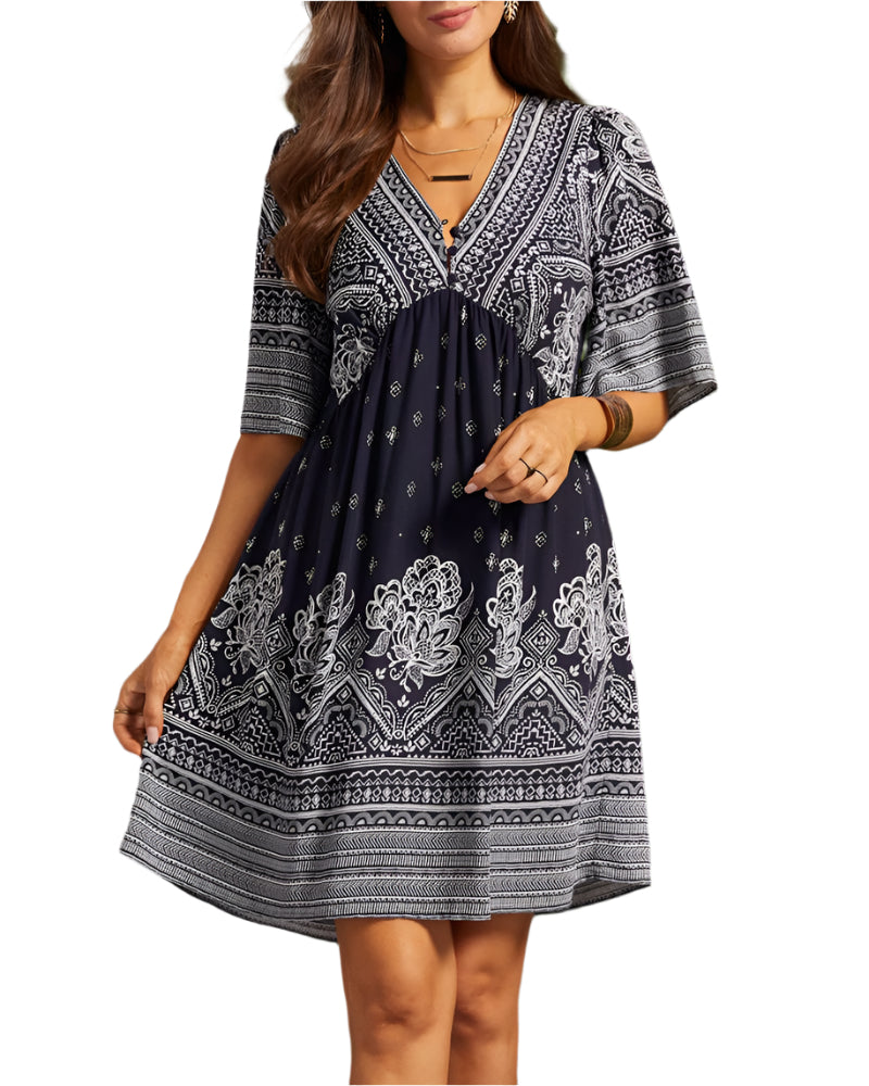 Ivana | Robe Boho Avec Décolleté En V Et Imprimé