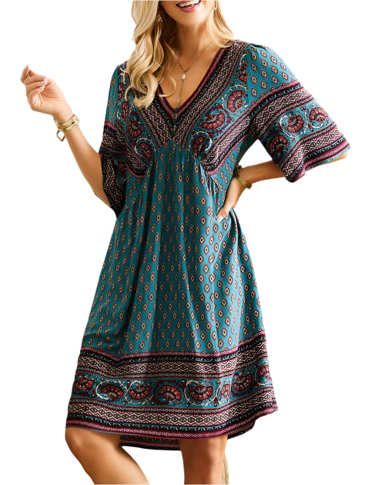 Ivana | Robe Boho Avec Décolleté En V Et Imprimé