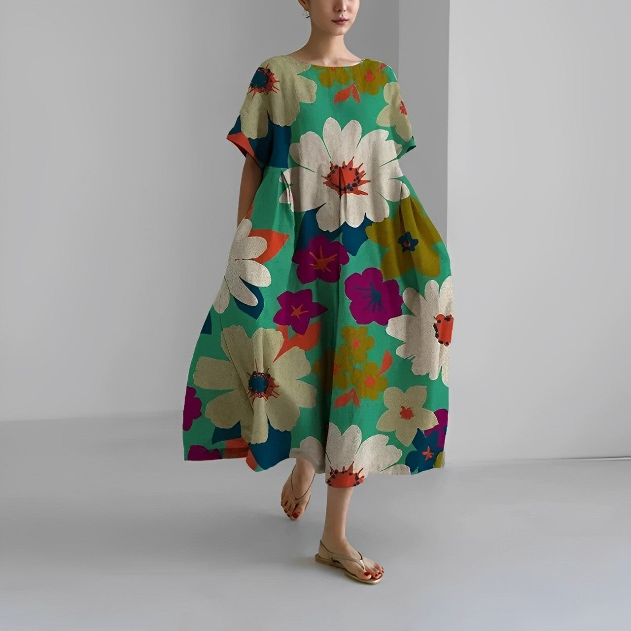 Claire | Vestido Amplio Impreso – Estilo Casual y Colorido 
