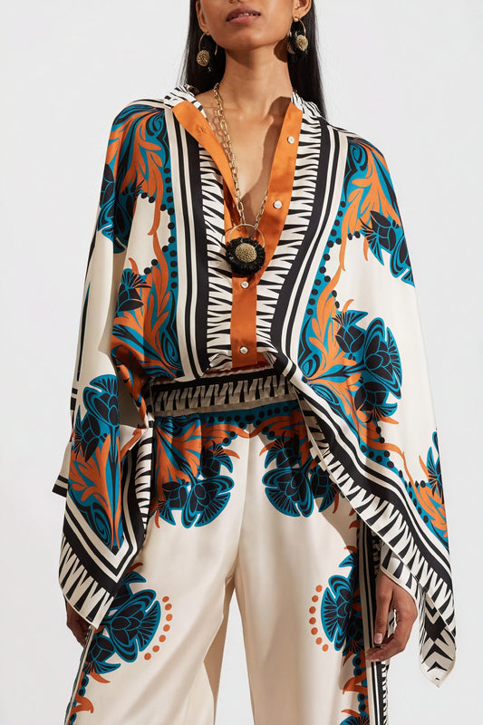 Inaya | Insieme Kimono – Stampa Bohemien e Pantaloni Ampi 