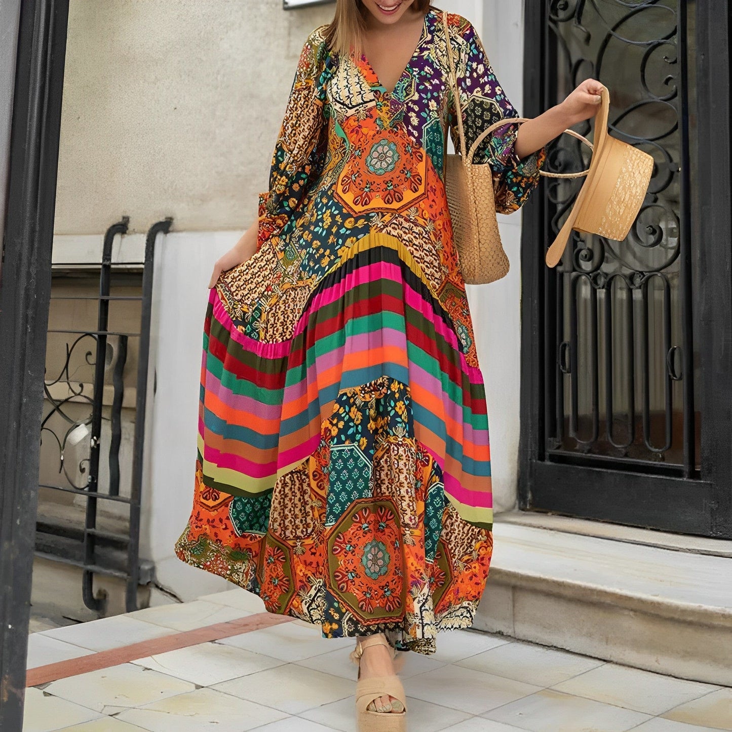 Jacqueline | Abito Bohemien Chic – Colori Caldi e Look Rilassato 