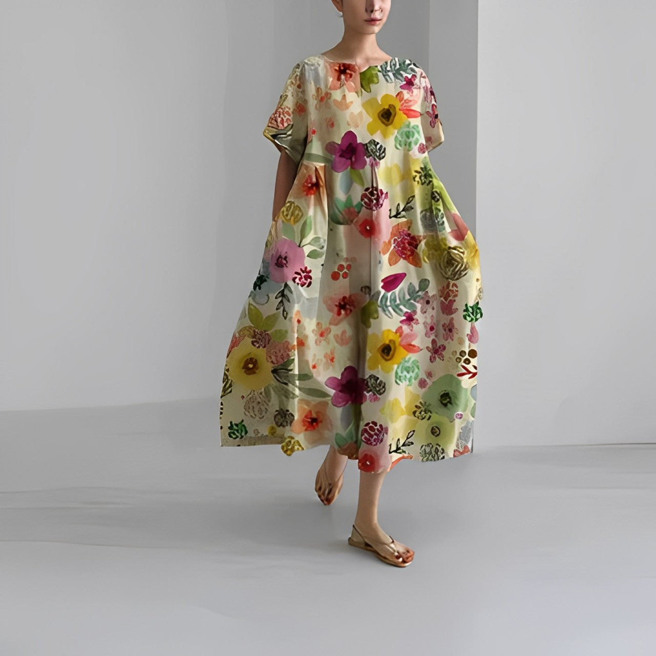 Claire | Vestido Amplio Impreso – Estilo Casual y Colorido 
