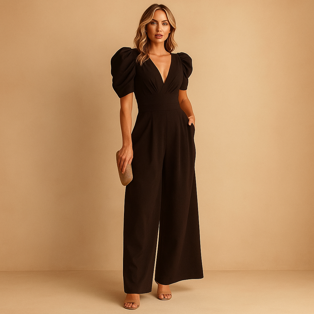 Olga | Elegantní overal s výstřihem do V a úzkým pasem 