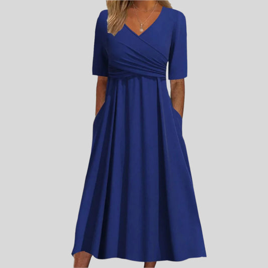 Faustine | Robe Longue Croisée À Manches Courtes