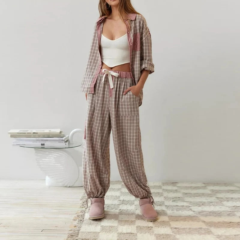 Lucienne | Pigiama Confortevole & Stile a Quadri Contrastati 