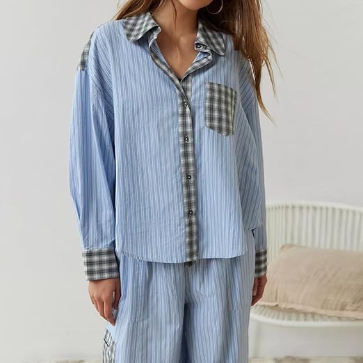 Lucienne | Pigiama Confortevole & Stile a Quadri Contrastati 