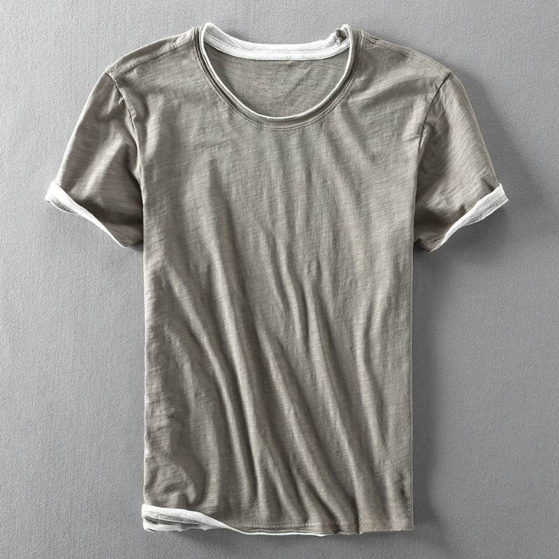 Φάμπιο | T-shirt με Στρογγυλή Λαιμόκοψη και Μανίκια με Εμφανή Ράμματα 