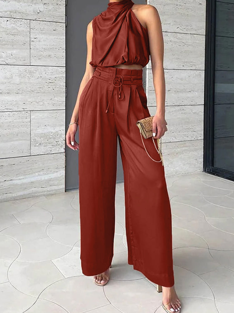 Marine | Ensemble Chic – Asymmetrisk Topp Og Løs Bukse 