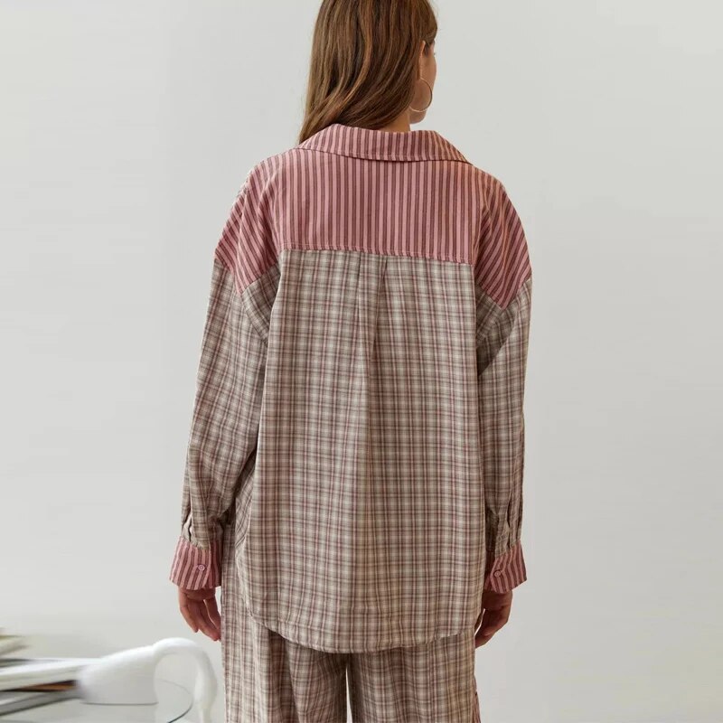 Lucienne | Pigiama Confortevole & Stile a Quadri Contrastati 