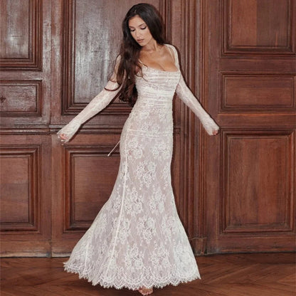Ninon | Robe Longue En Dentelle Avec Cordon De Serrage Et Châle