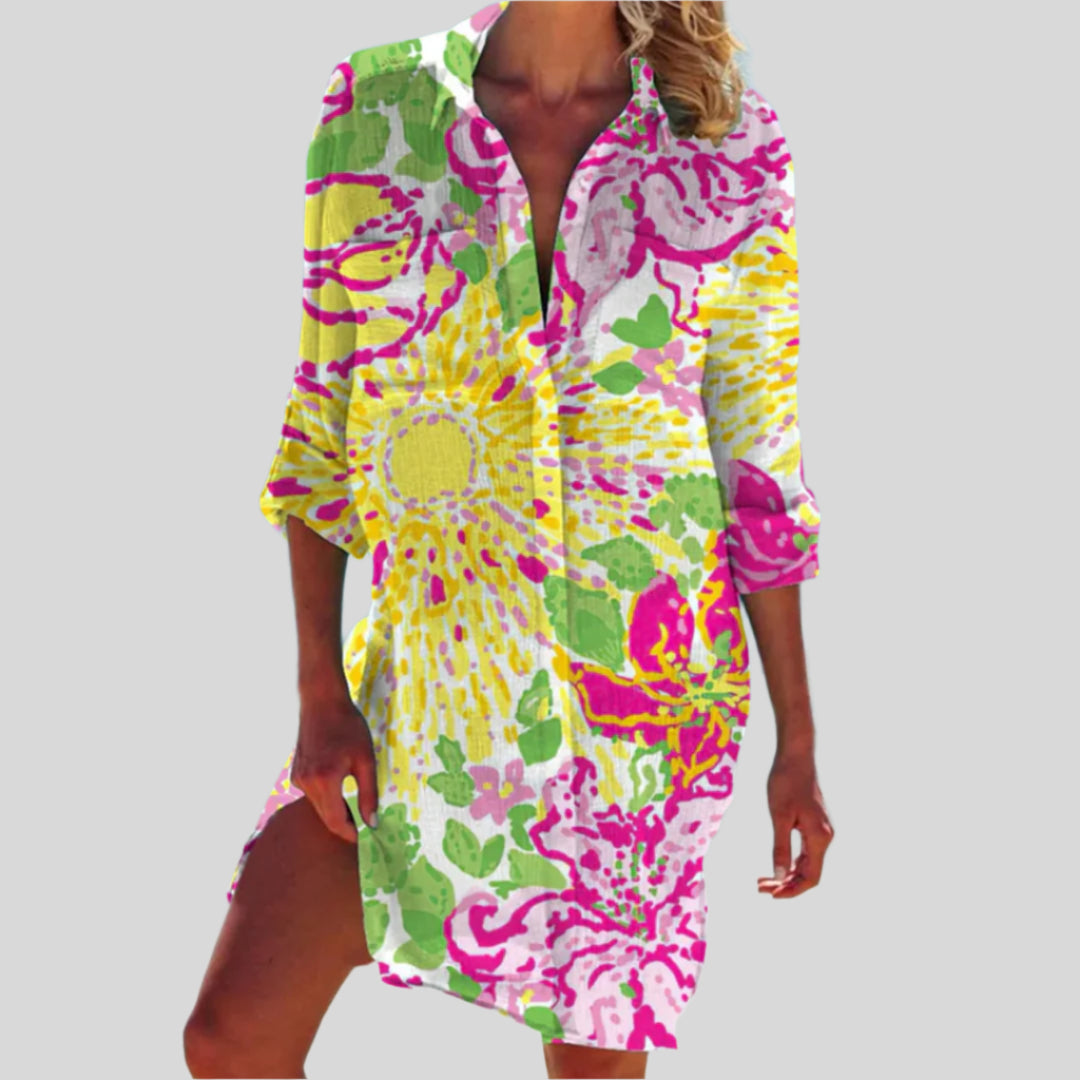 Olivia | Knopfkleid für den Sommer mit langen Ärmeln 