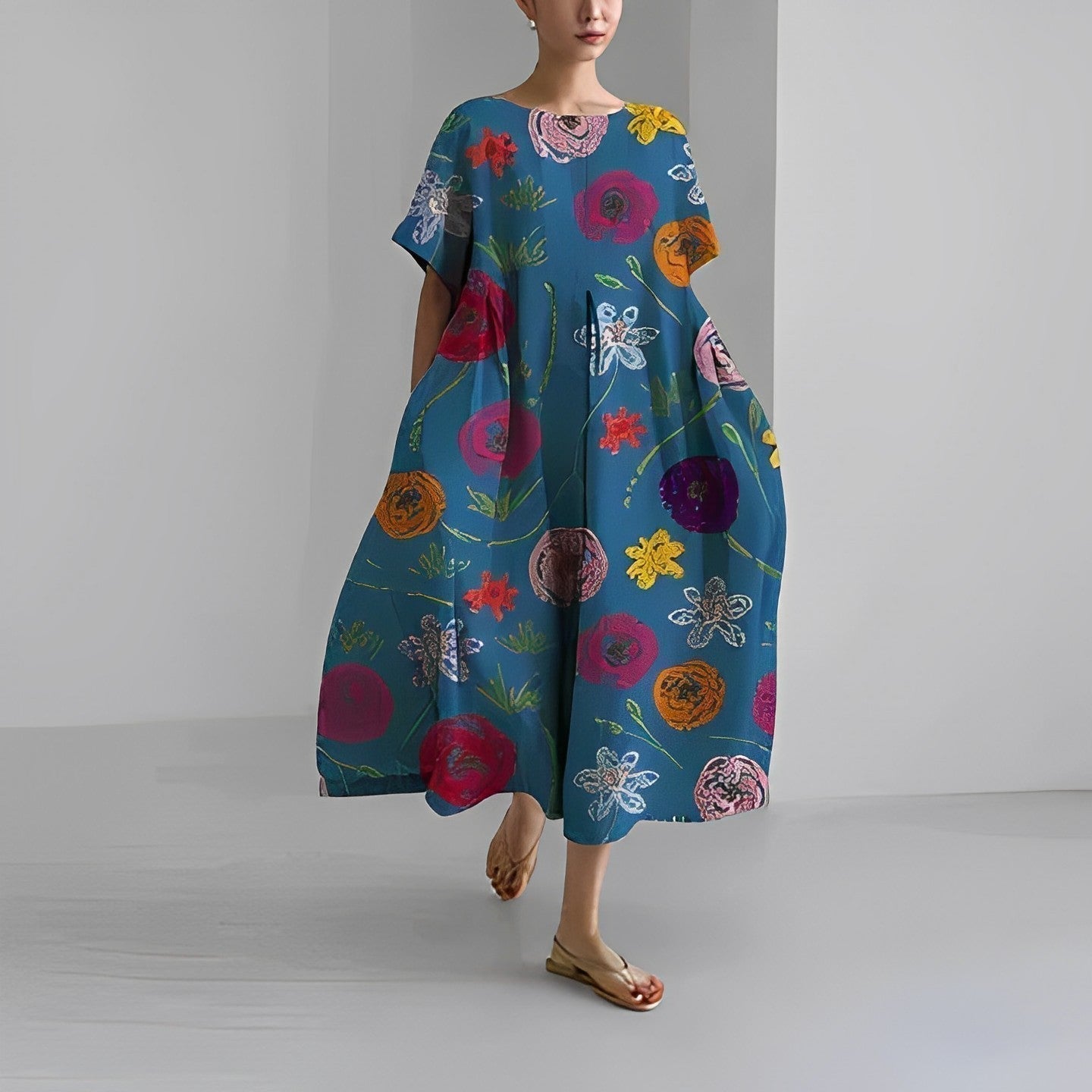 Claire | Vestido Amplio Impreso – Estilo Casual y Colorido 