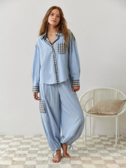 Lucienne | Pigiama Confortevole & Stile a Quadri Contrastati 