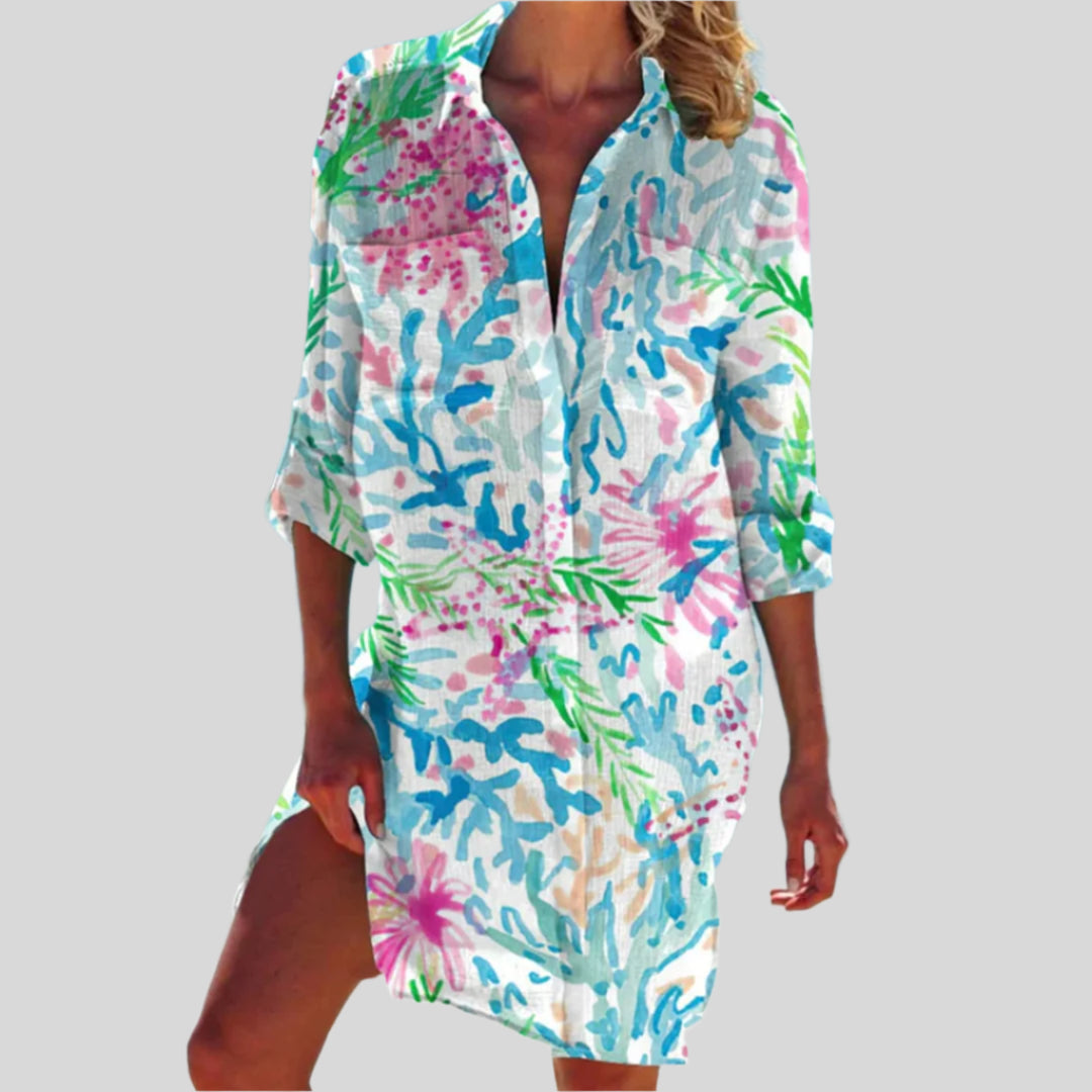 Olivia | Knopfkleid für den Sommer mit langen Ärmeln 